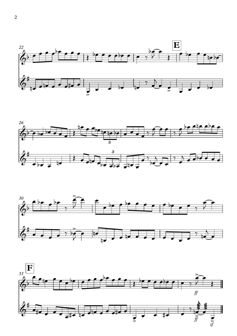 Blues Duet for Flute and Trumpet in Bb Flute scores gallery preview page 2