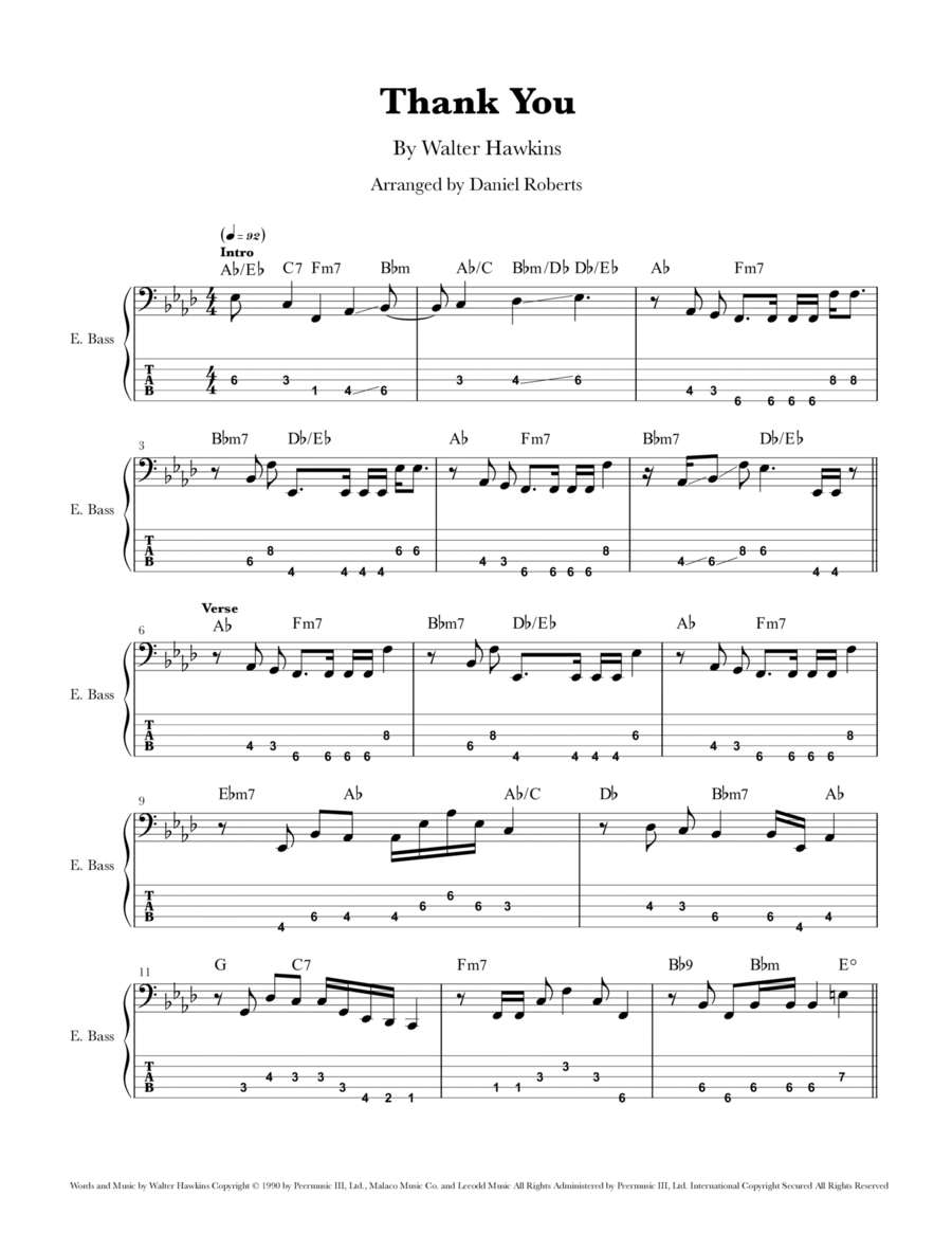 Thank You Bass Guitar scores gallery preview page 1