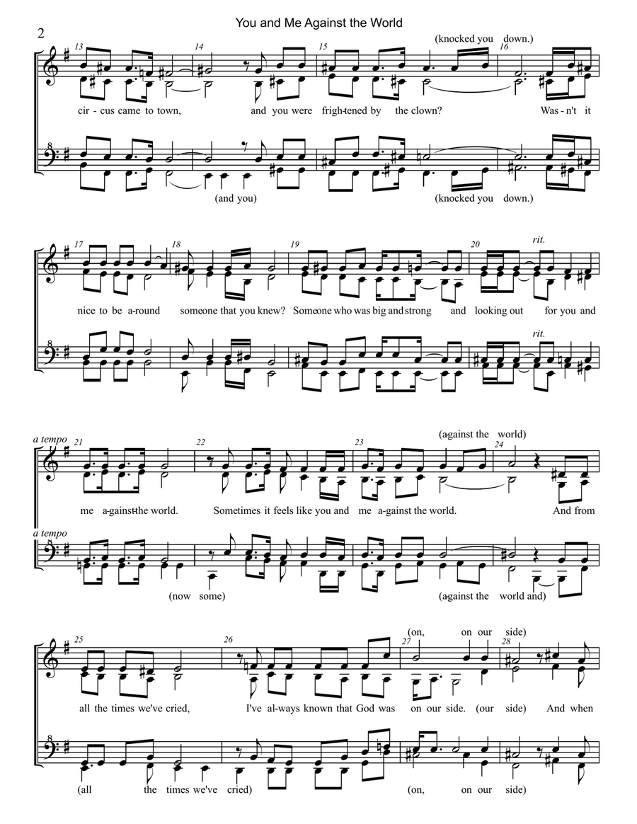 You And Me Against The World SSAA scores gallery preview page 2