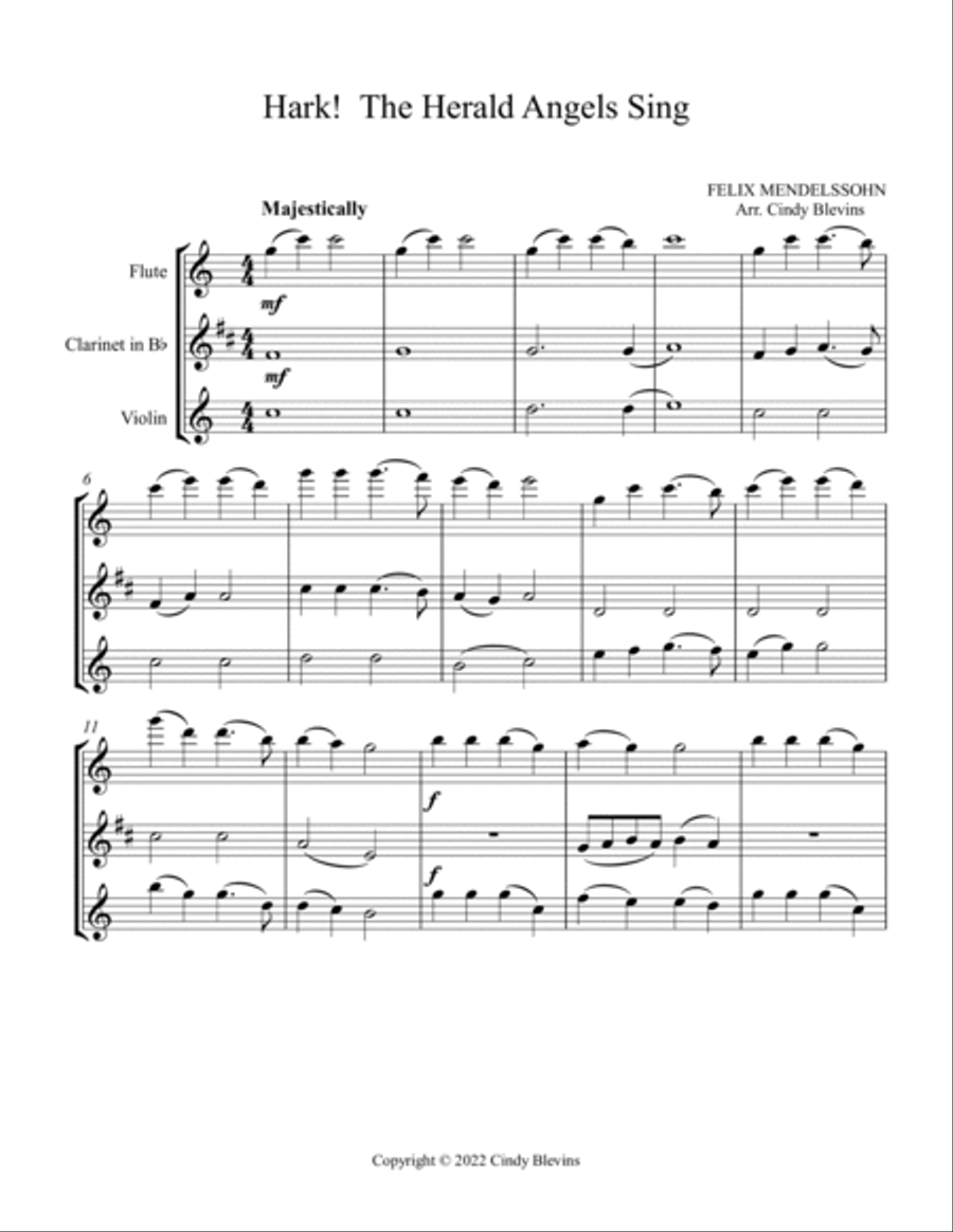 Hark! the Herald Angels Sing, Flute, Clarinet and Violin Clarinet scores gallery preview page 2