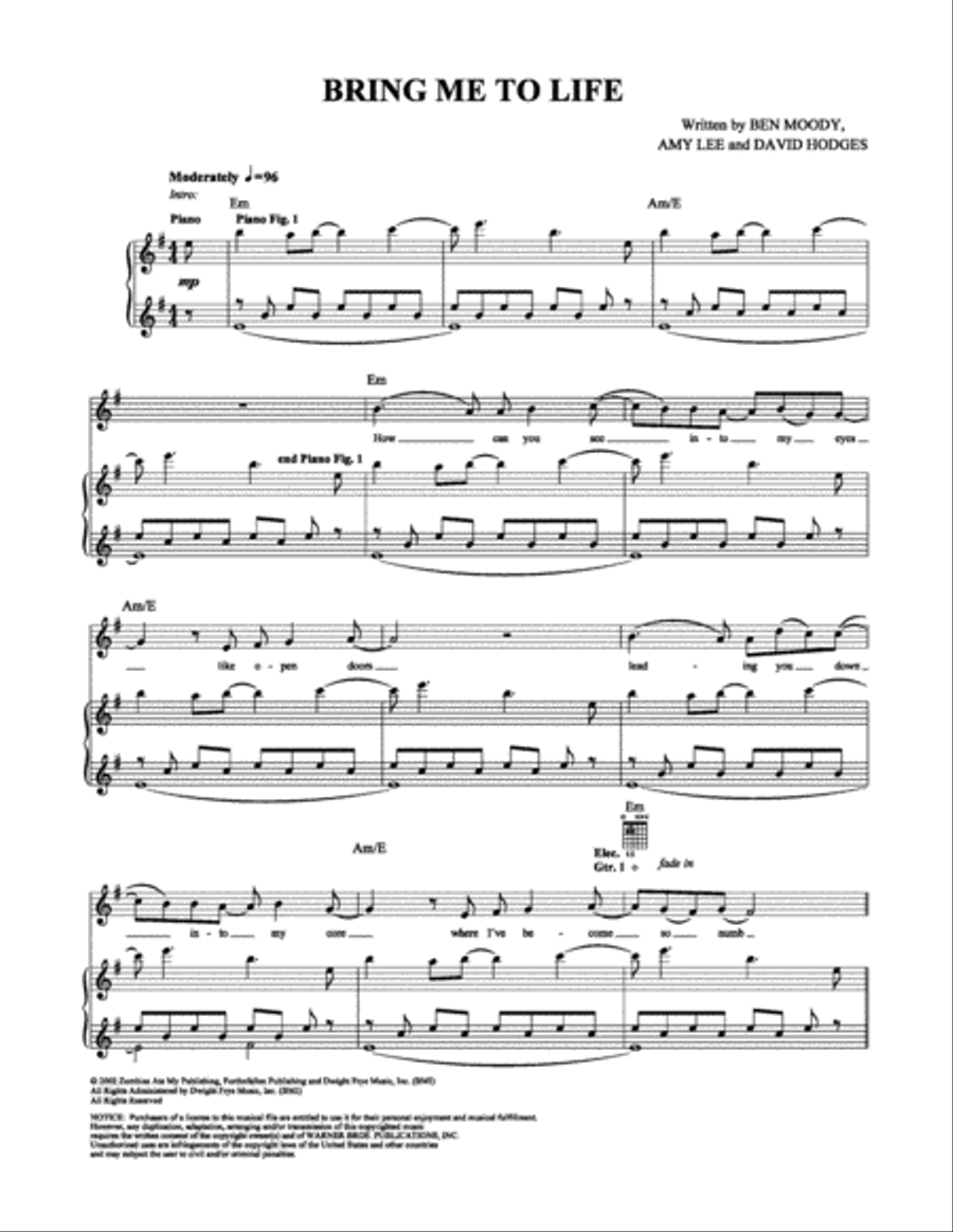 Bring Me to Life Electric Guitar scores gallery preview page 1