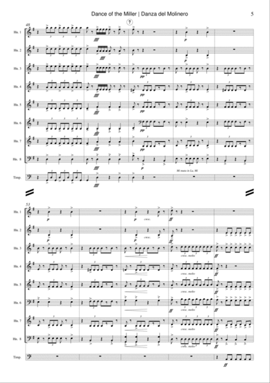 Dance of the Miller (Danza del Molinero) from from The Three-Cornered Hat Horn scores gallery preview page 5