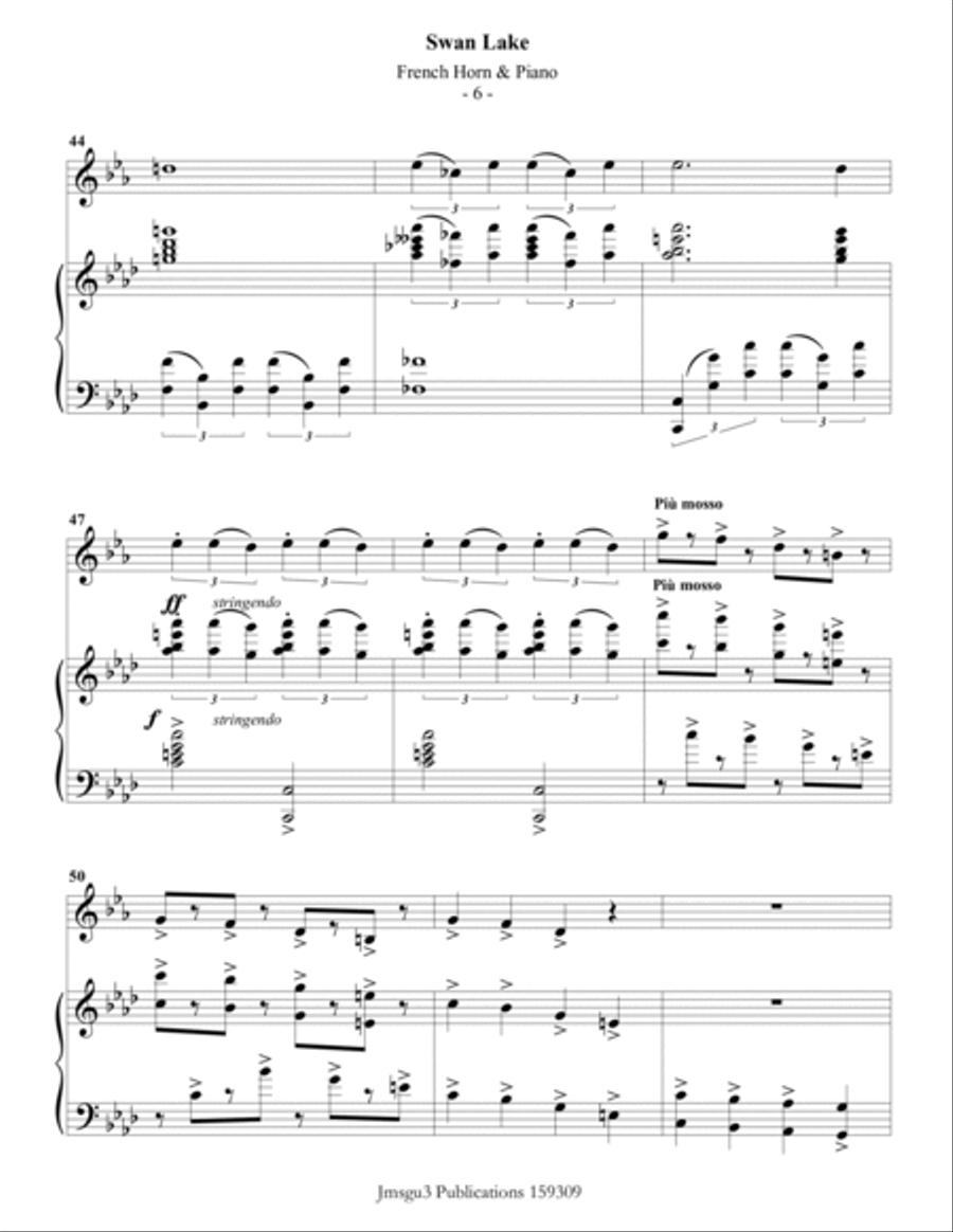 Tchaikovsky: Scene 10 from Swan Lake for French Horn & Piano Horn scores gallery preview page 6
