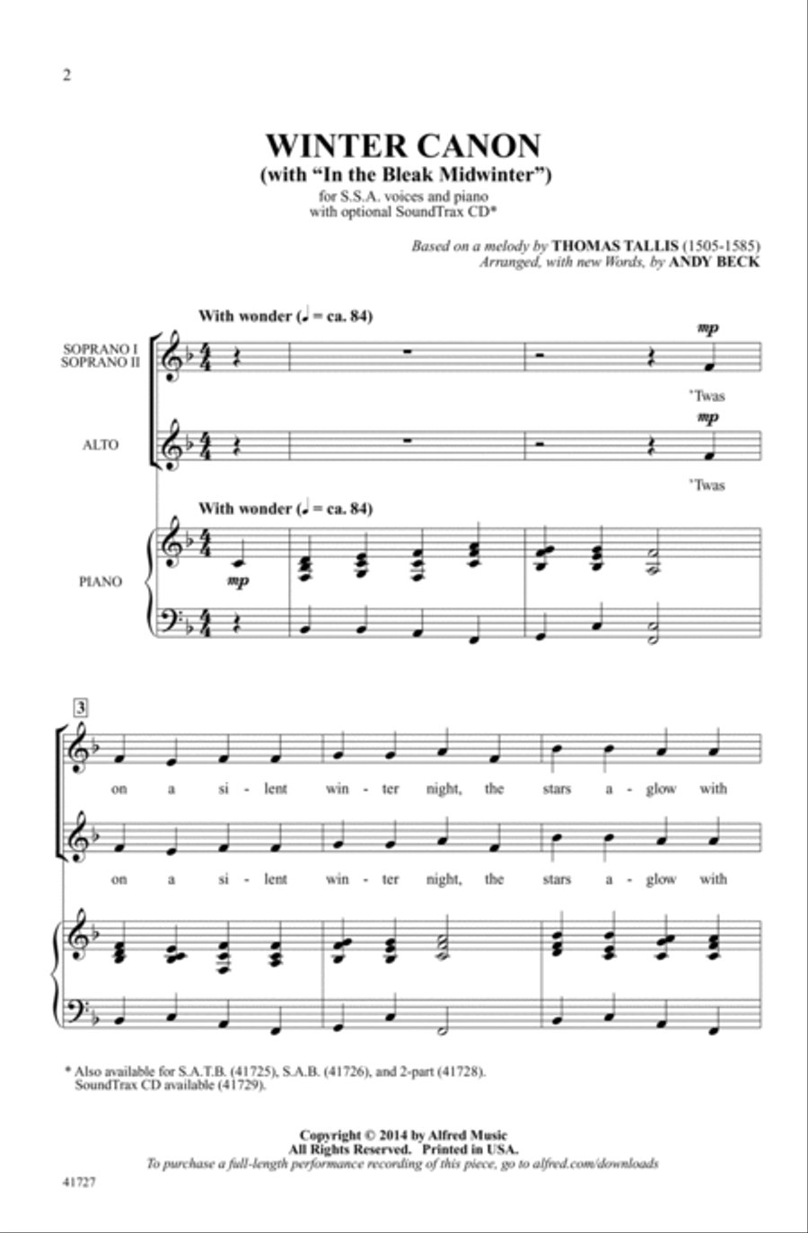Winter Canon Choir scores gallery preview page 1