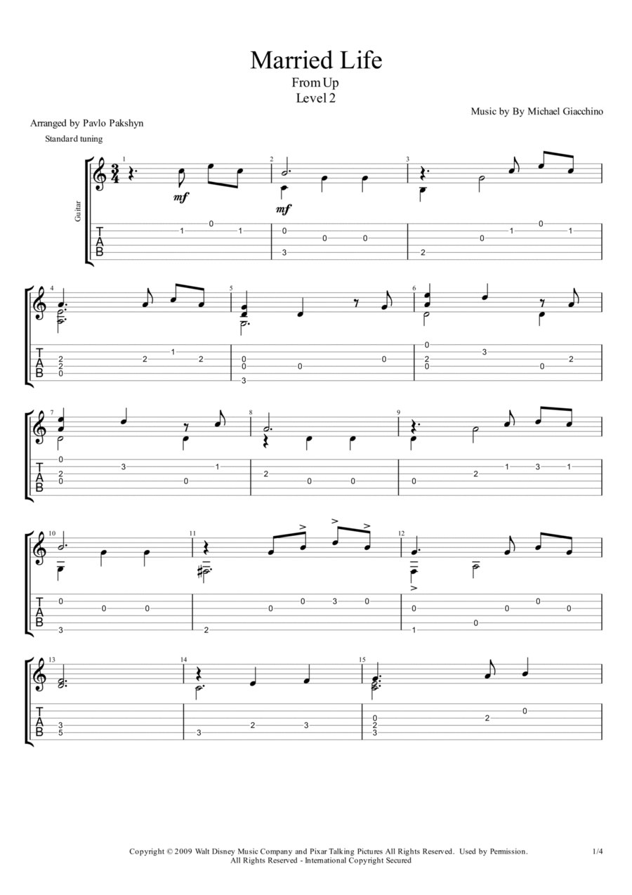 Married Life Guitar Tablature scores gallery preview page 1
