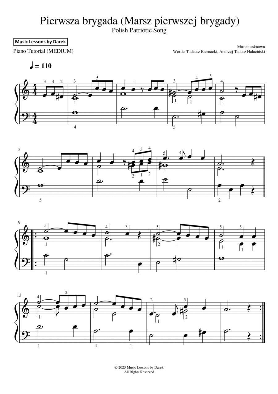 Pierwsza brygada (Marsz pierwszej brygady) / We Are the First Brigade [MEDIUM PIANO] Piano Solo scores gallery preview page 1