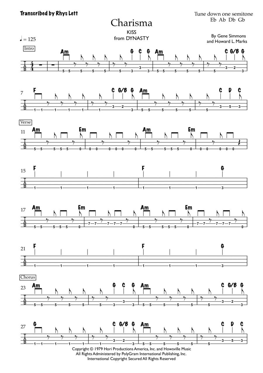 Charisma Guitar Tablature scores gallery preview page 1