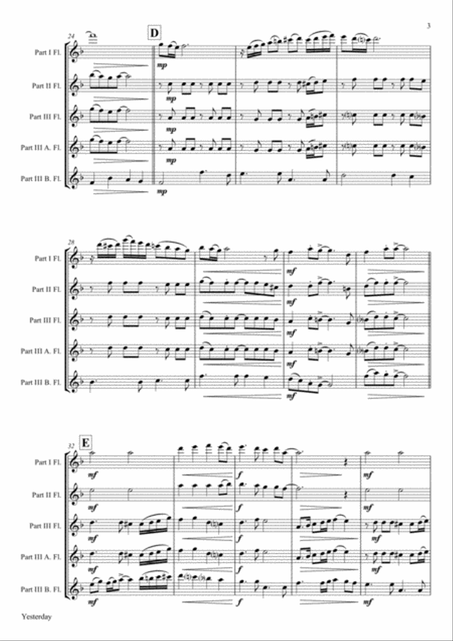 Yesterday Woodwind Quartet scores gallery preview page 3