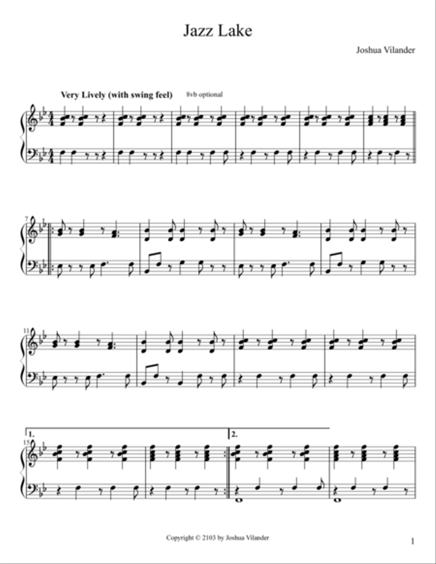 Jazz Lake Piano Solo scores gallery preview page 1