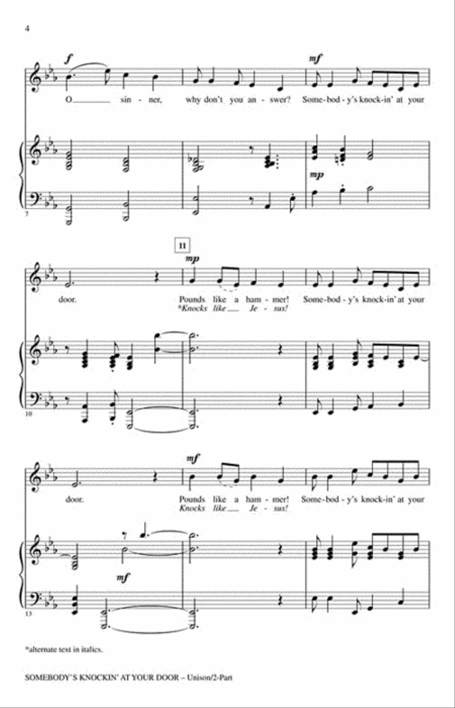 Somebody's Knockin' at Your Door Unison Choir scores gallery preview page 3