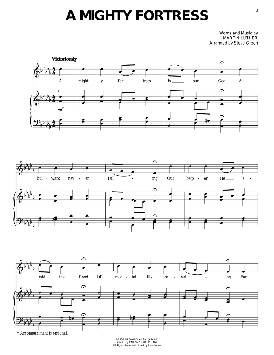 A Mighty Fortress Piano, Vocal, Guitar scores gallery preview page 1