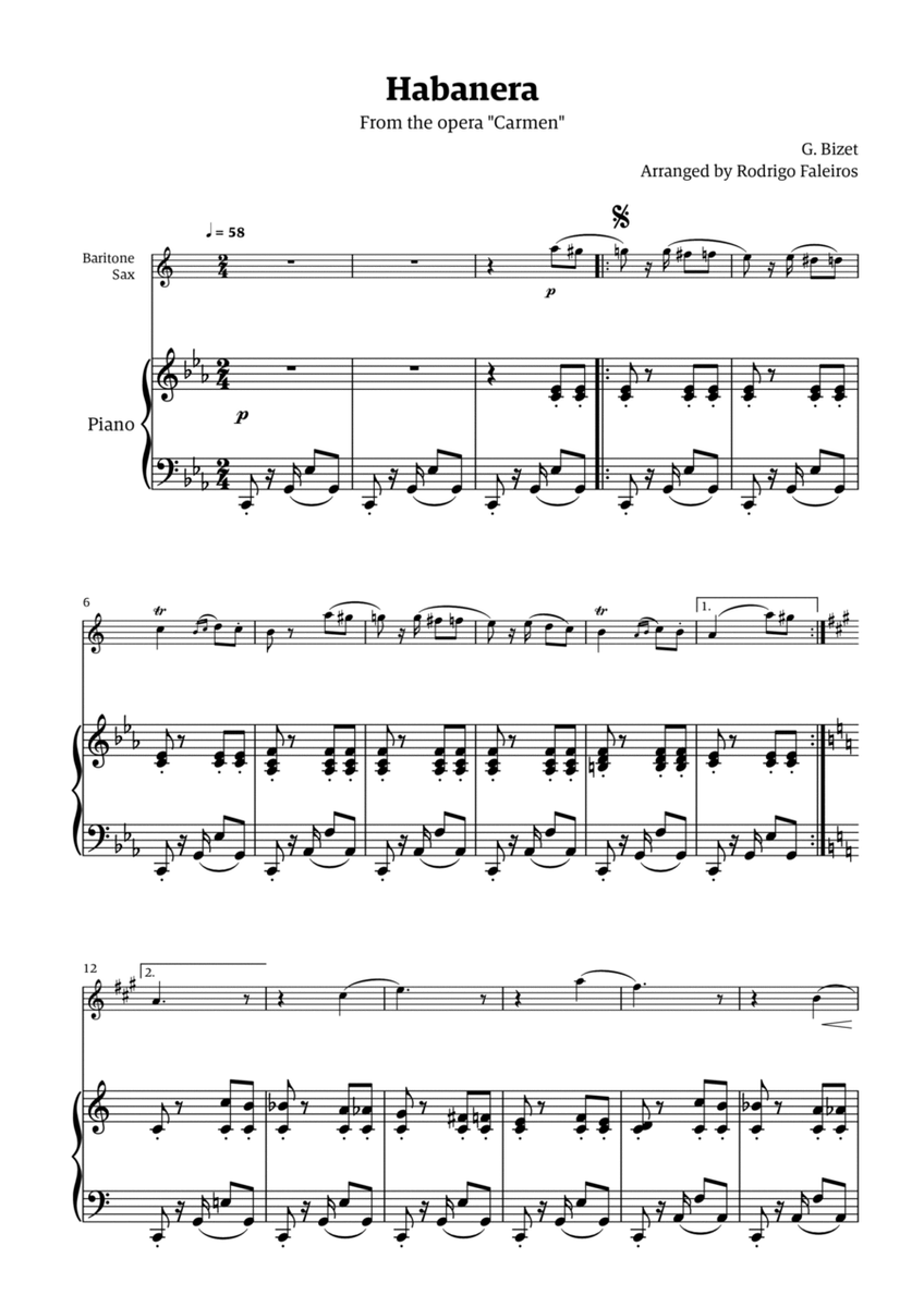 Habanera (for solo baritone sax w/ piano accompaniment) image number null