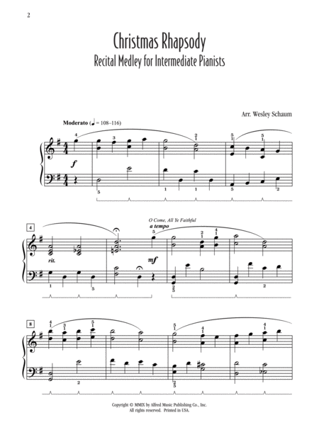 Christmas Rhapsody -- Recital Medley for Intermediate Pianists