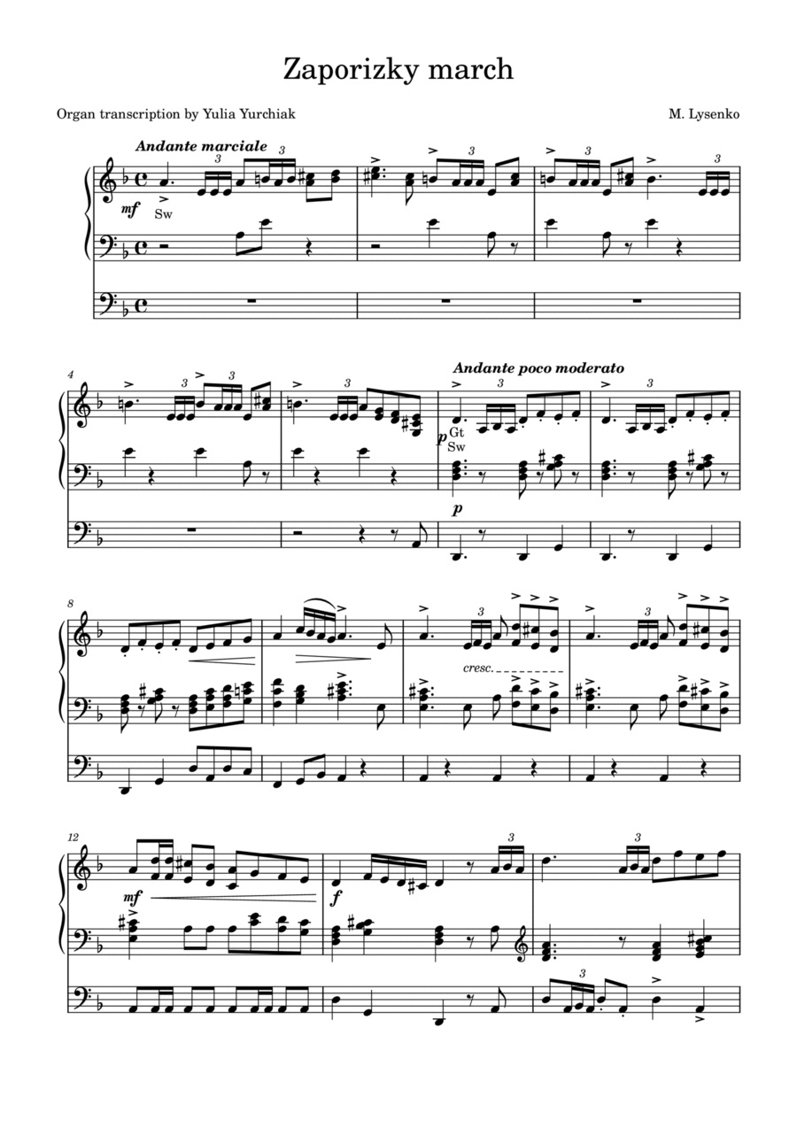 March of Ukrainian Cossaks (Zaporizky march) organ cover Organ Solo scores gallery preview page 1