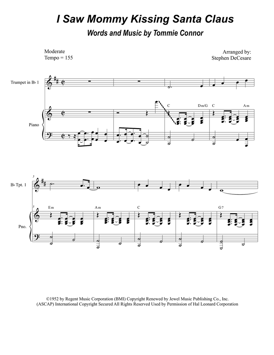 I Saw Mommy Kissing Santa Claus Trumpet Duet scores gallery preview page 1