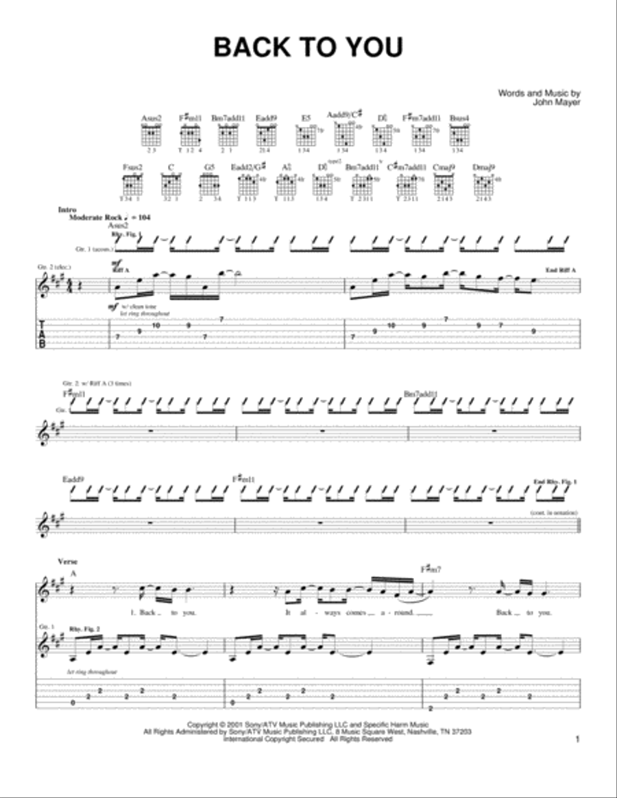Back To You Acoustic Guitar scores gallery preview page 1