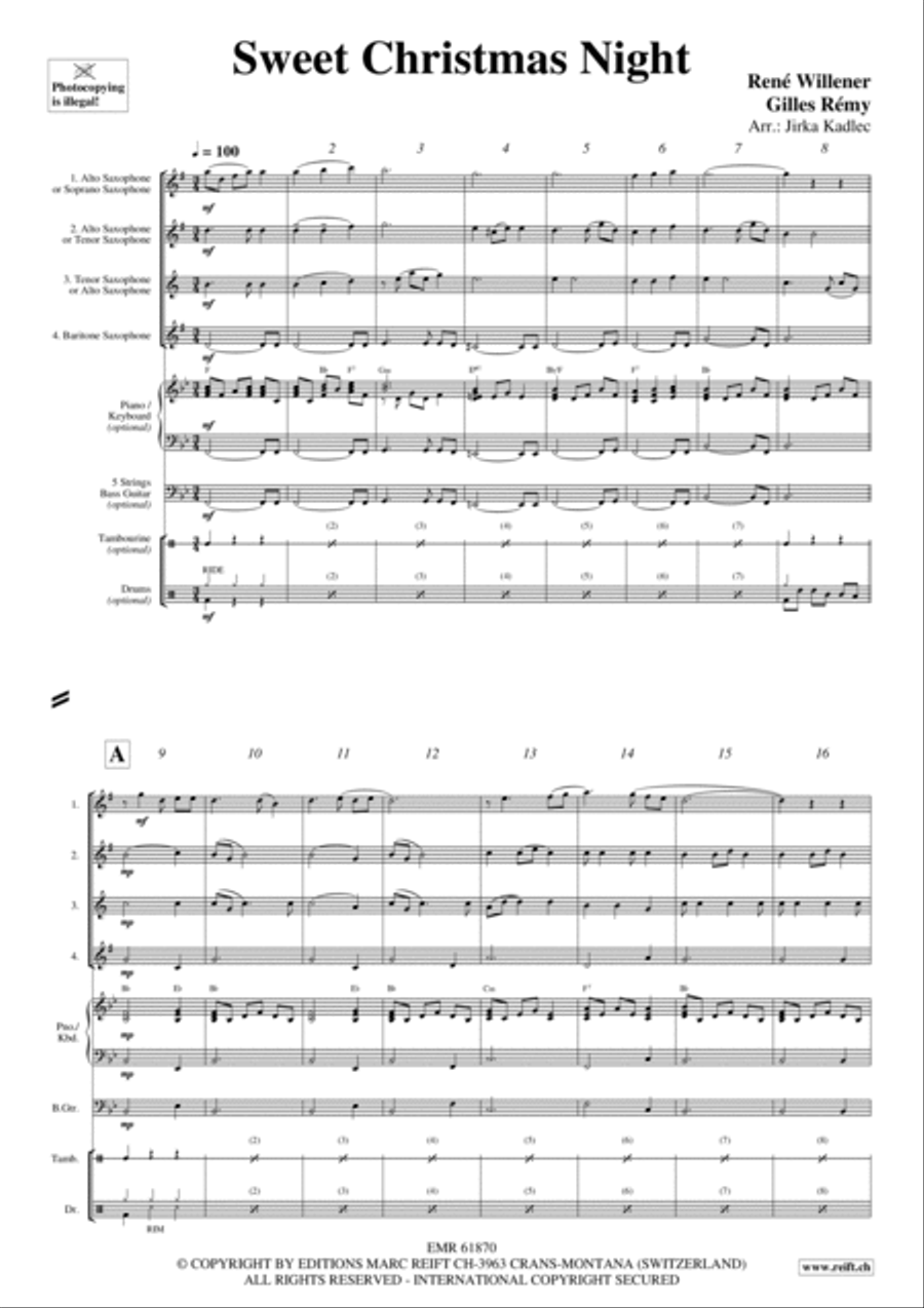 Sweet Christmas Night Saxophone Quartet scores gallery preview page 3