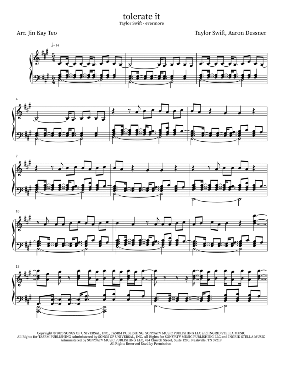 Tolerate It Piano Solo scores gallery preview page 1