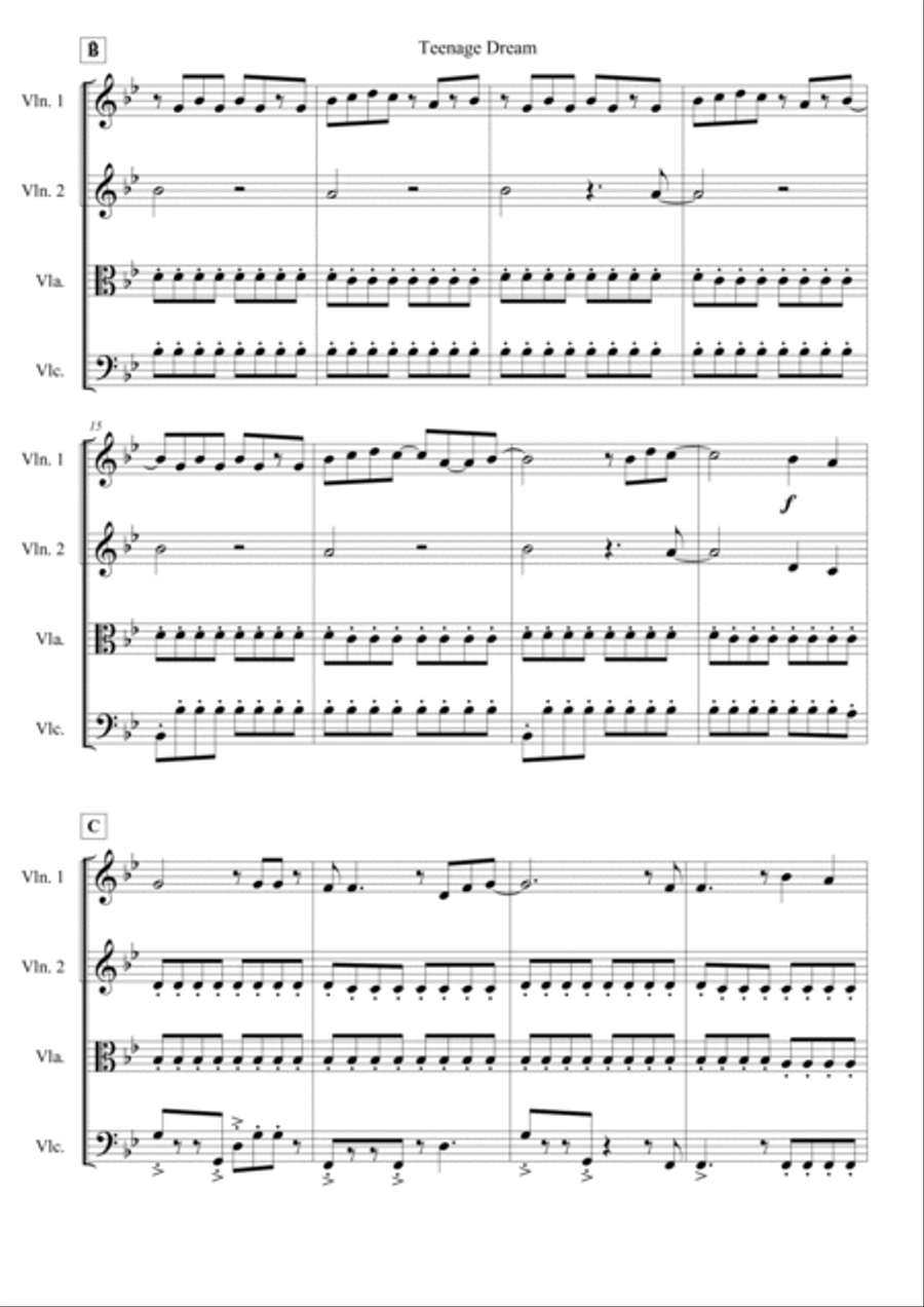Teenage Dream String Quartet scores gallery preview page 3