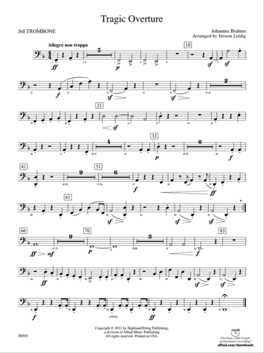 Tragic Overture: 3rd Trombone Full Orchestra scores gallery preview page 1