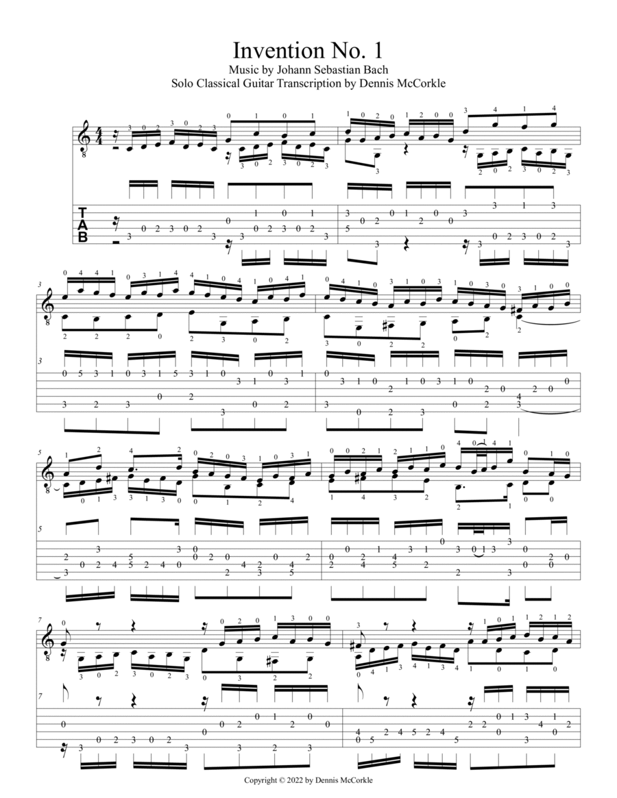Invention No.1 in C Major, BWV 772 for Solo Guitar