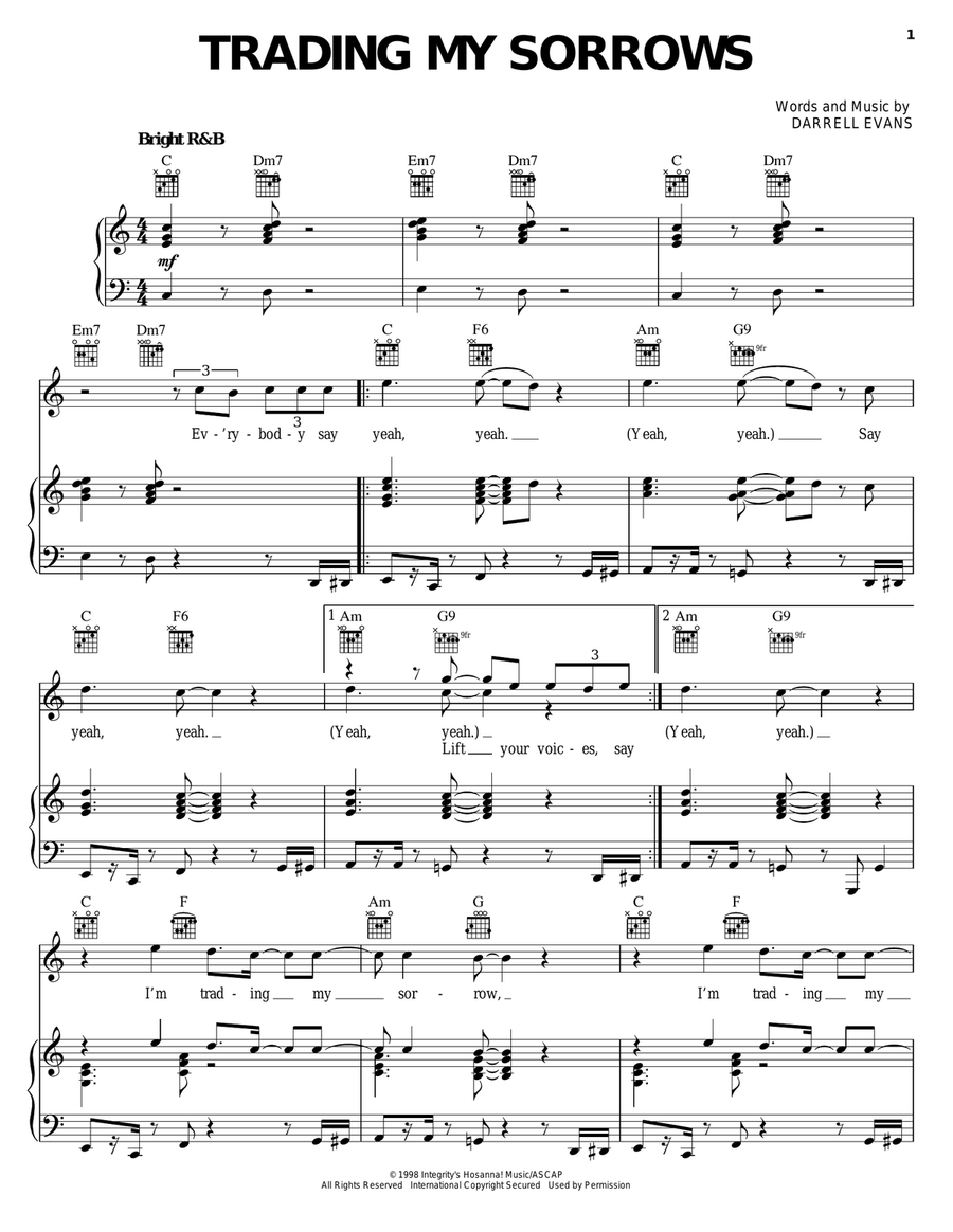 Trading My Sorrows Trading My Sorrows Piano, Vocal, Guitar scores gallery preview page 1