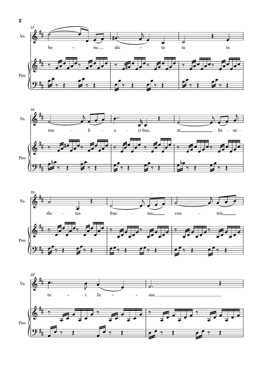 Ave Maria (Bach-Gounod) in D Major for Piano and Voice Piano, Vocal scores gallery preview page 2