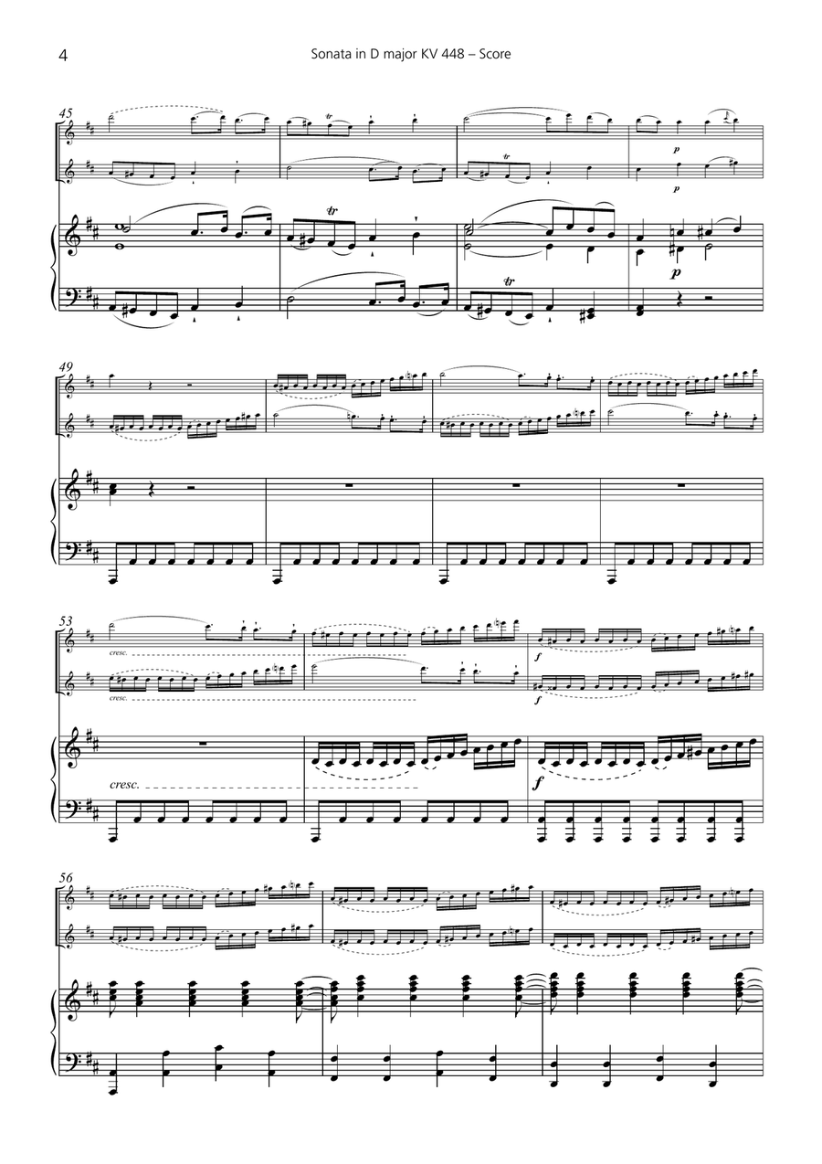 W.A. Mozart: Sonata in D major, KV 448 for 2 Flutes and Piano Flute Duet scores gallery preview page 4