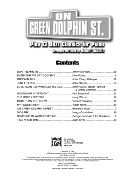 On Green Dolphin Street Plus 12 Jazz Classics for Piano