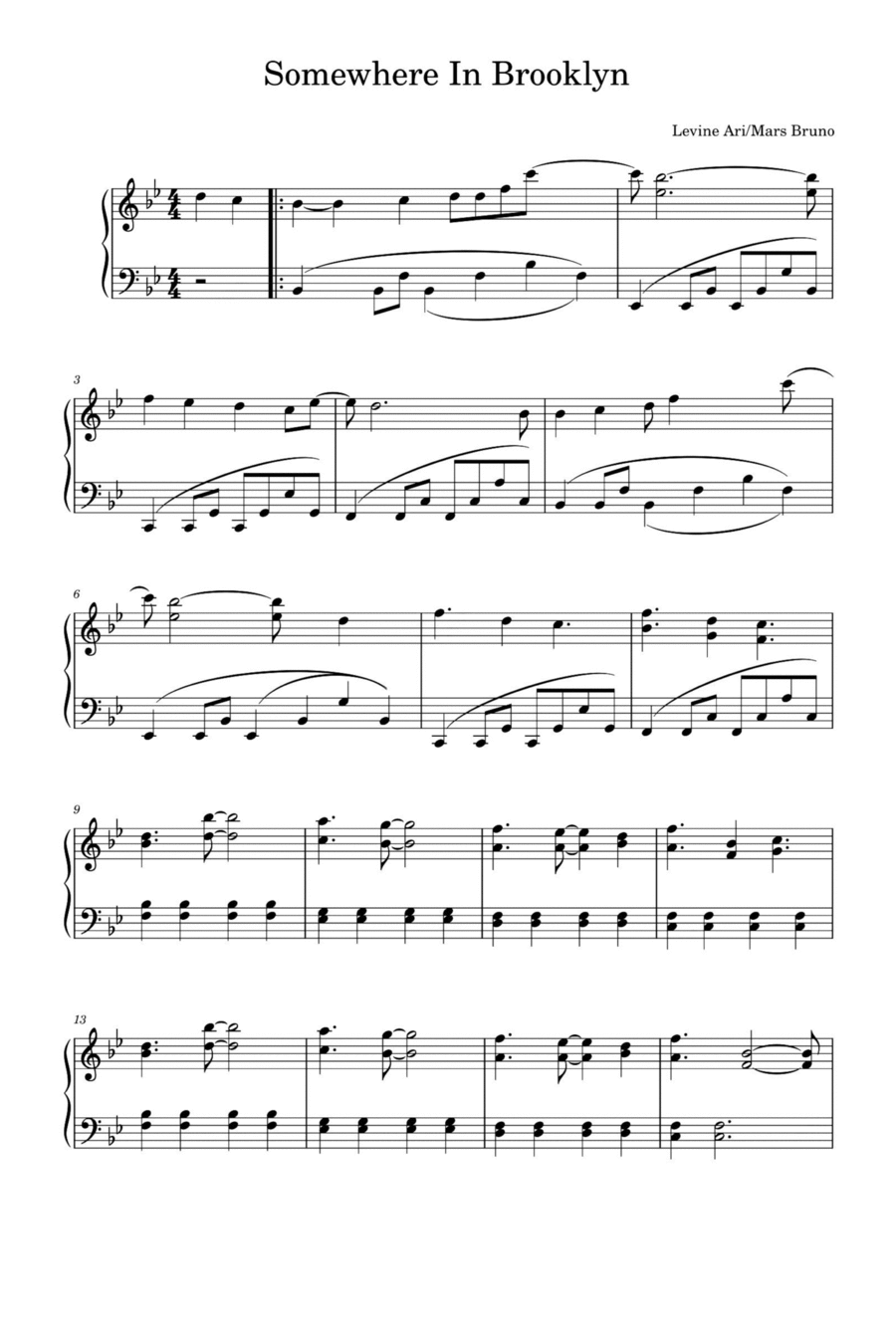Somewhere In Brooklyn Piano Solo scores gallery preview page 1