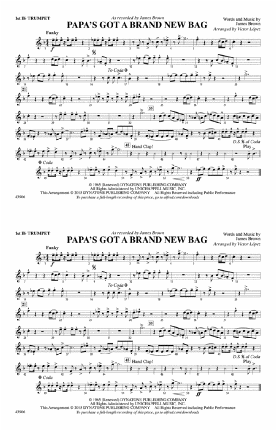 Papa's Got a Brand New Bag: 1st B-flat Trumpet Marching Band scores gallery preview page 1