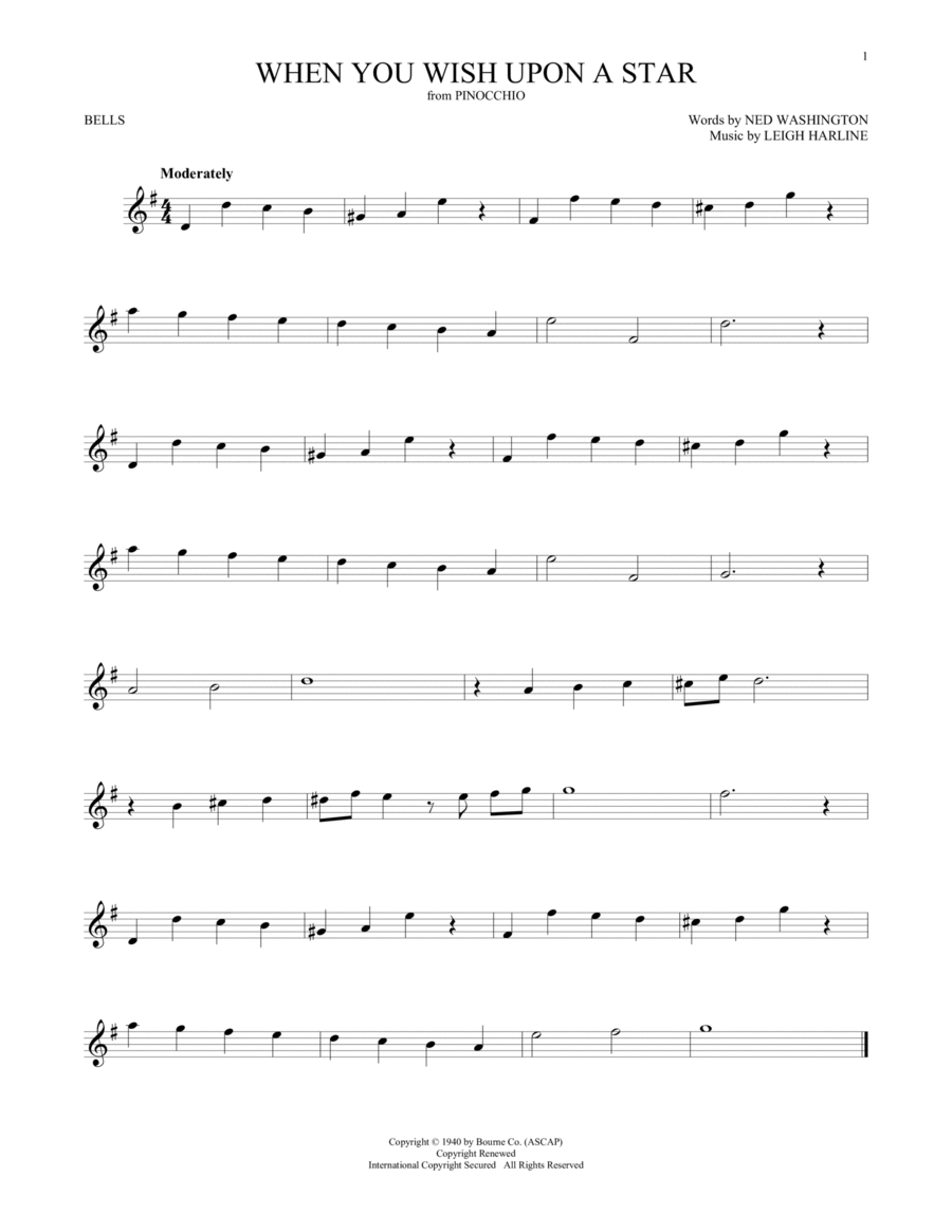 When You Wish Upon A Star (from Pinocchio) Glockenspiel scores gallery preview page 1