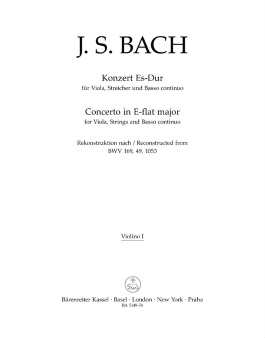 Concerto for Viola, Strings and Basso continuo E flat major by Johann Sebastian Bach Violin - Sheet Music
