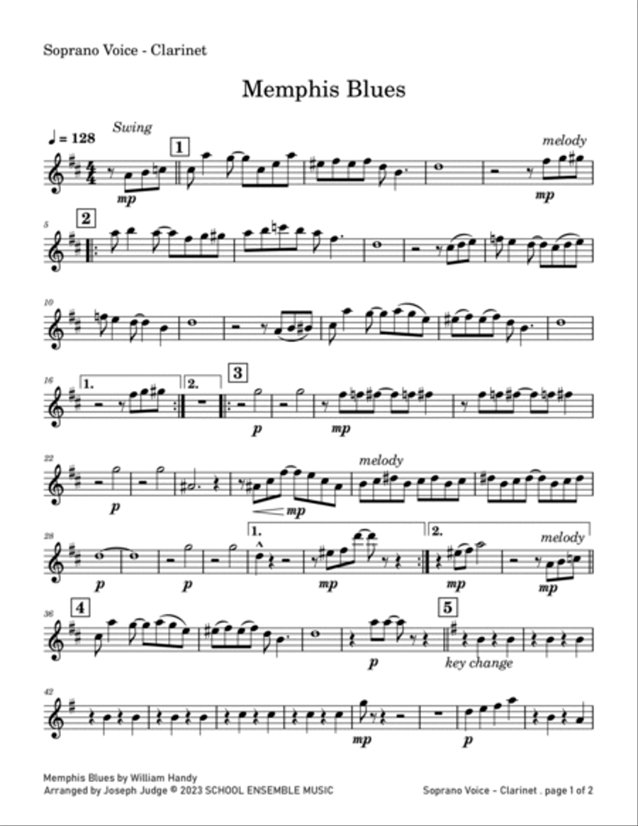 Memphis Blues by Handy for Clarinet Quartet in Schools Clarinet Quartet scores gallery preview page 6