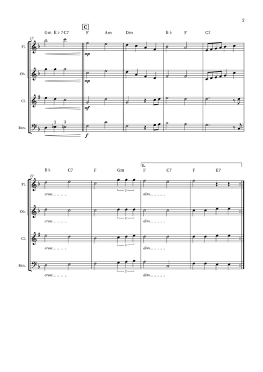 Can't Help Falling In Love Woodwind Quartet scores gallery preview page 3
