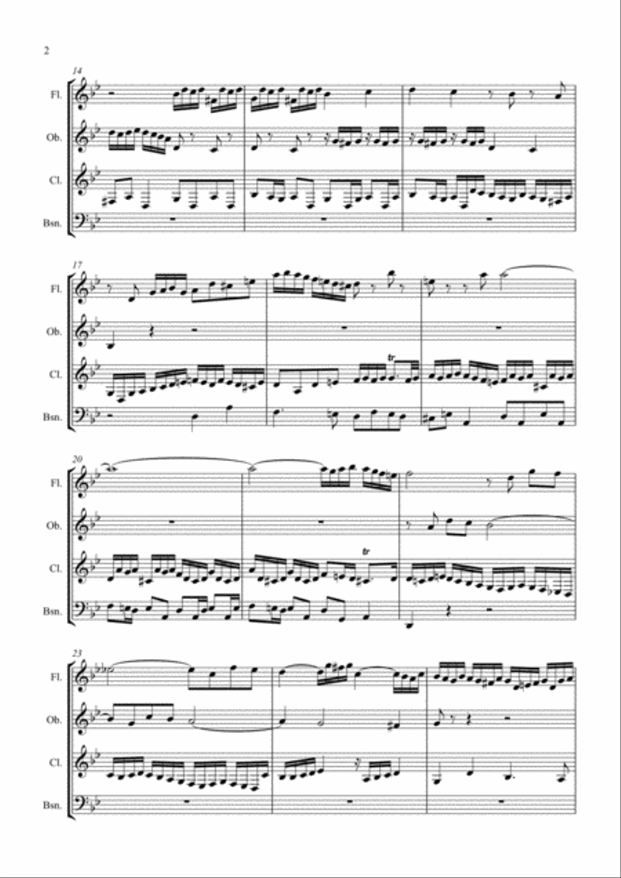 Bach Fugue in Gm BMV 578 - Arrangement for Wind Quartet Woodwind Quartet scores gallery preview page 2
