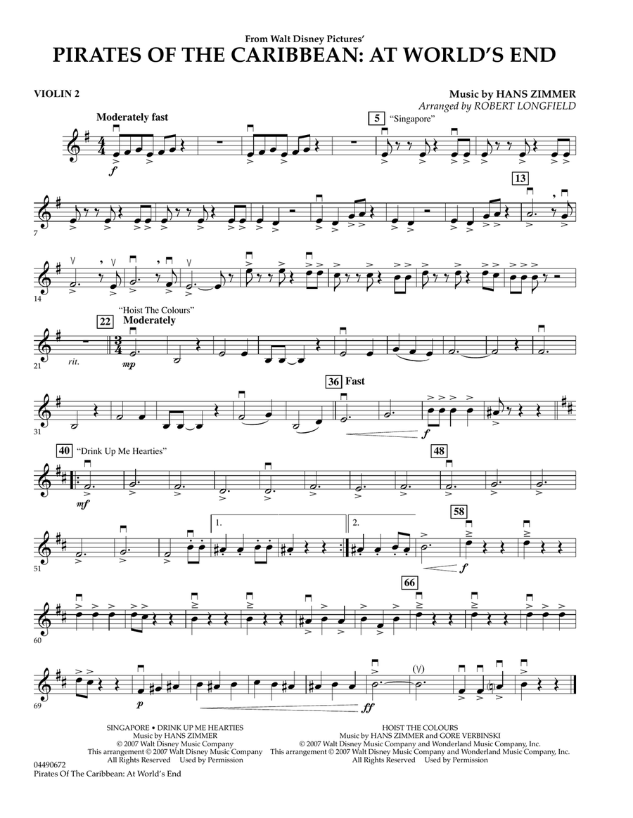 Pirates of the Caribbean: At World's End - Violin 2 Orchestra scores gallery preview page 1