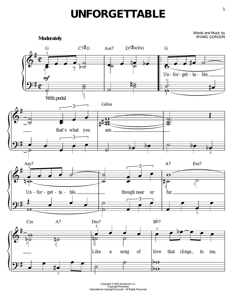 Unforgettable Unforgettable Easy Piano scores gallery preview page 1