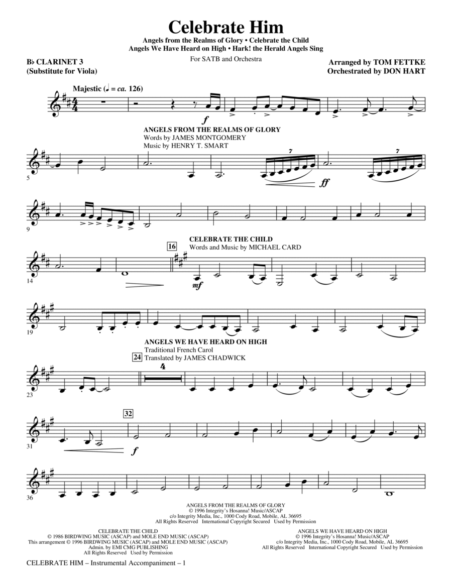 Celebrate Him (Medley) - Clarinet 3 (Sub. Viola) Choir scores gallery preview page 1
