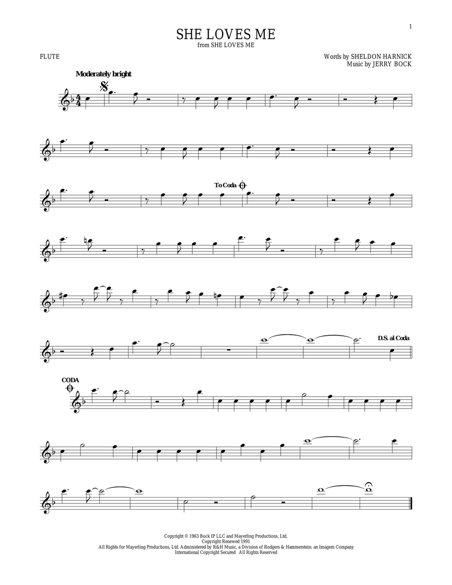 She Loves Me Flute Solo scores gallery preview page 1