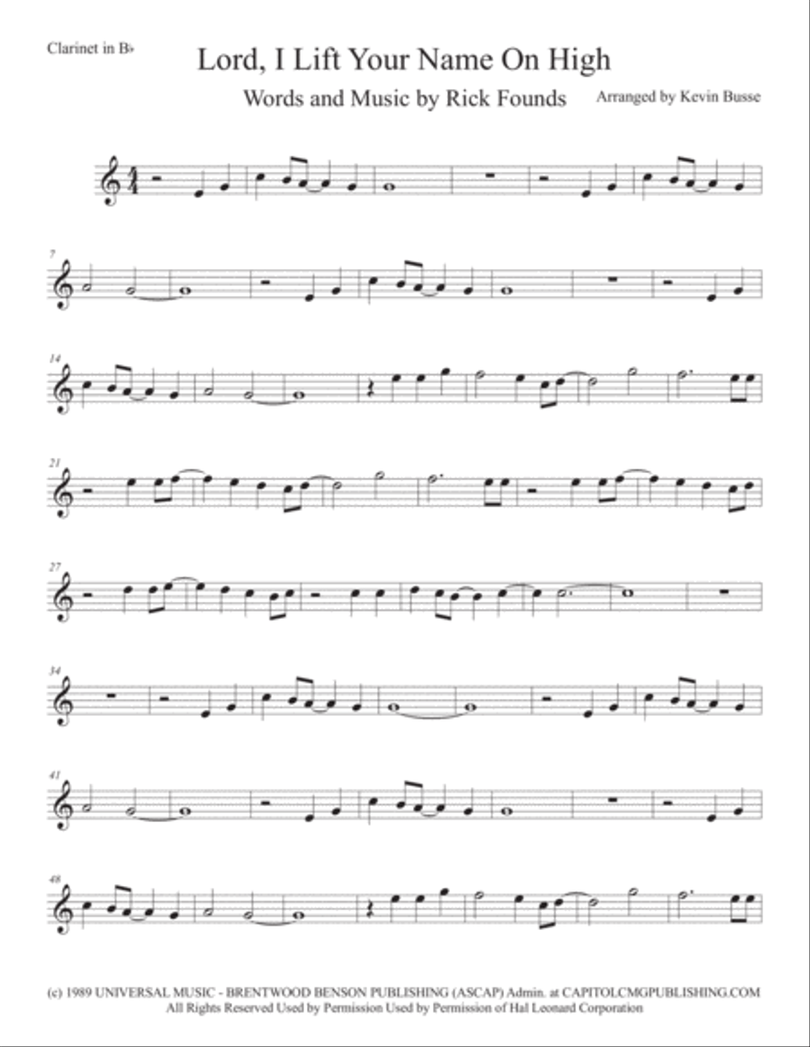 Lord, I Lift Your Name On High Clarinet Solo scores gallery preview page 1