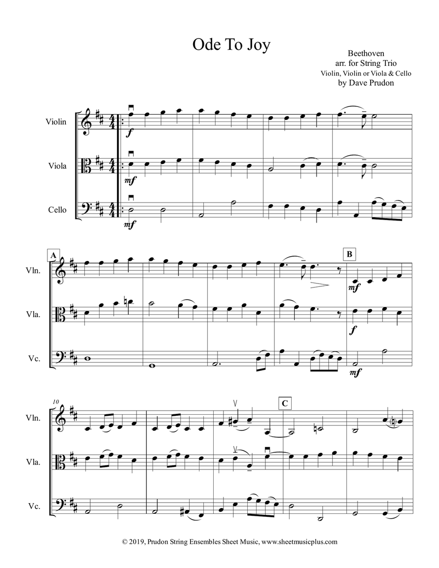 Ode To Joy for String Trio Ode To Joy for String Trio String Trio scores gallery preview page 1