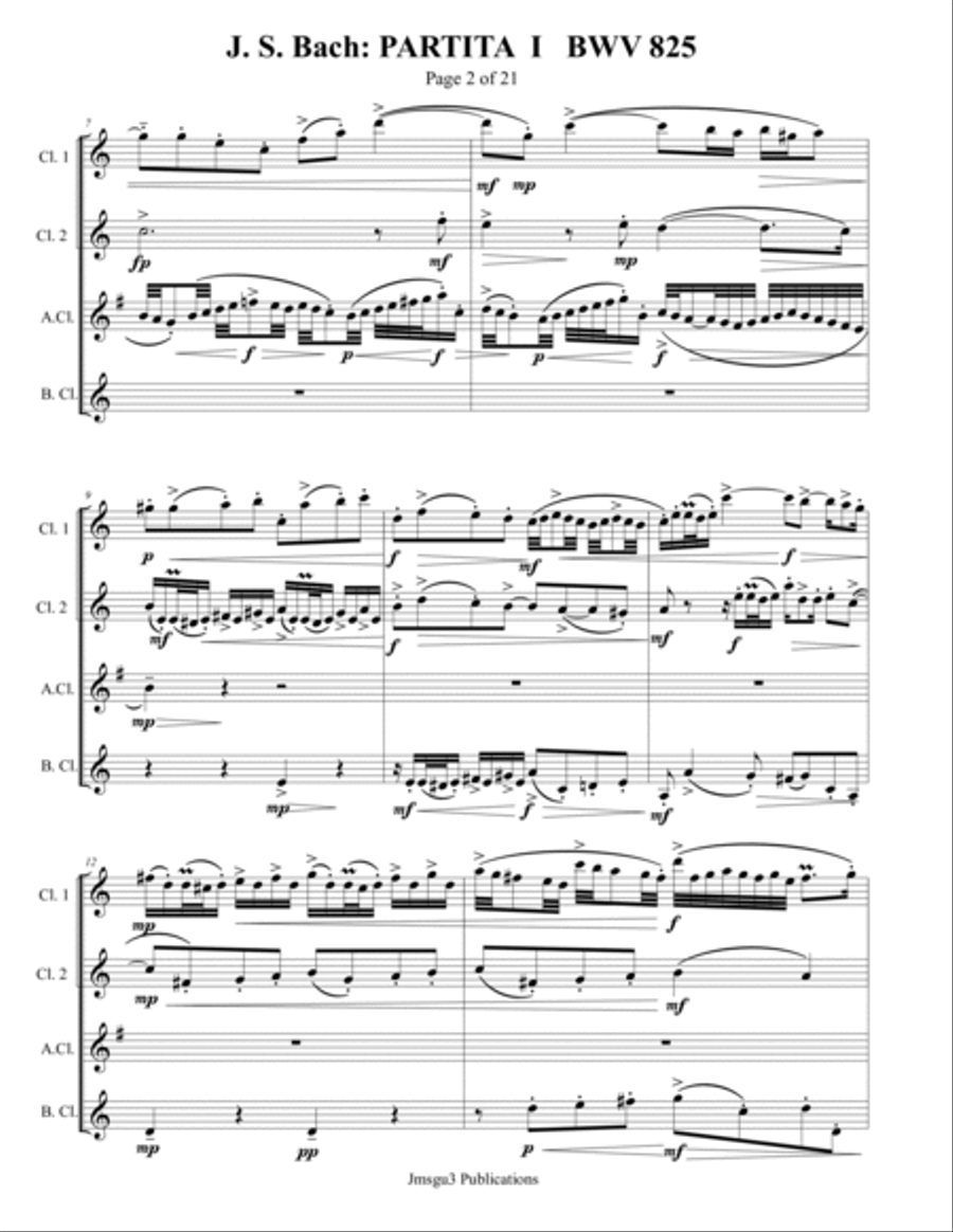 Bach: Partita No. 1 BWV 825 for Clarinet Quartet Clarinet Quartet scores gallery preview page 2