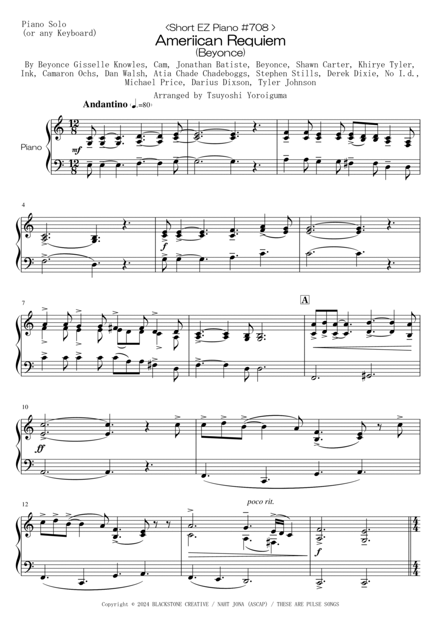 Ameriican Requiem Easy Piano scores gallery preview page 1