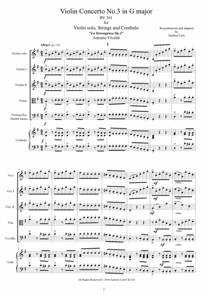 Vivaldi - Violin Concerto No.3 in G major Op.4 RV 301 for Violin solo, Strings and Cembalo image number null