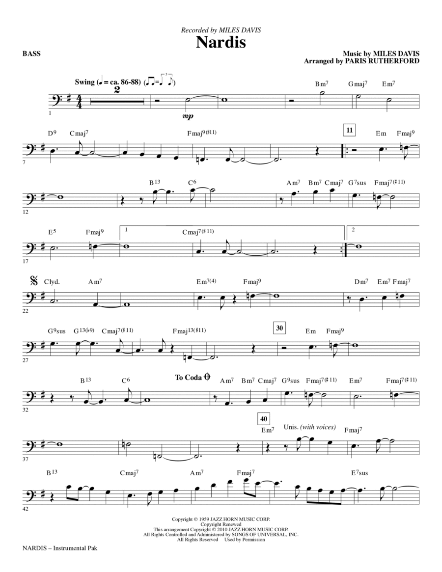 Nardis - Bass Nardis - Bass Choir scores gallery preview page 1
