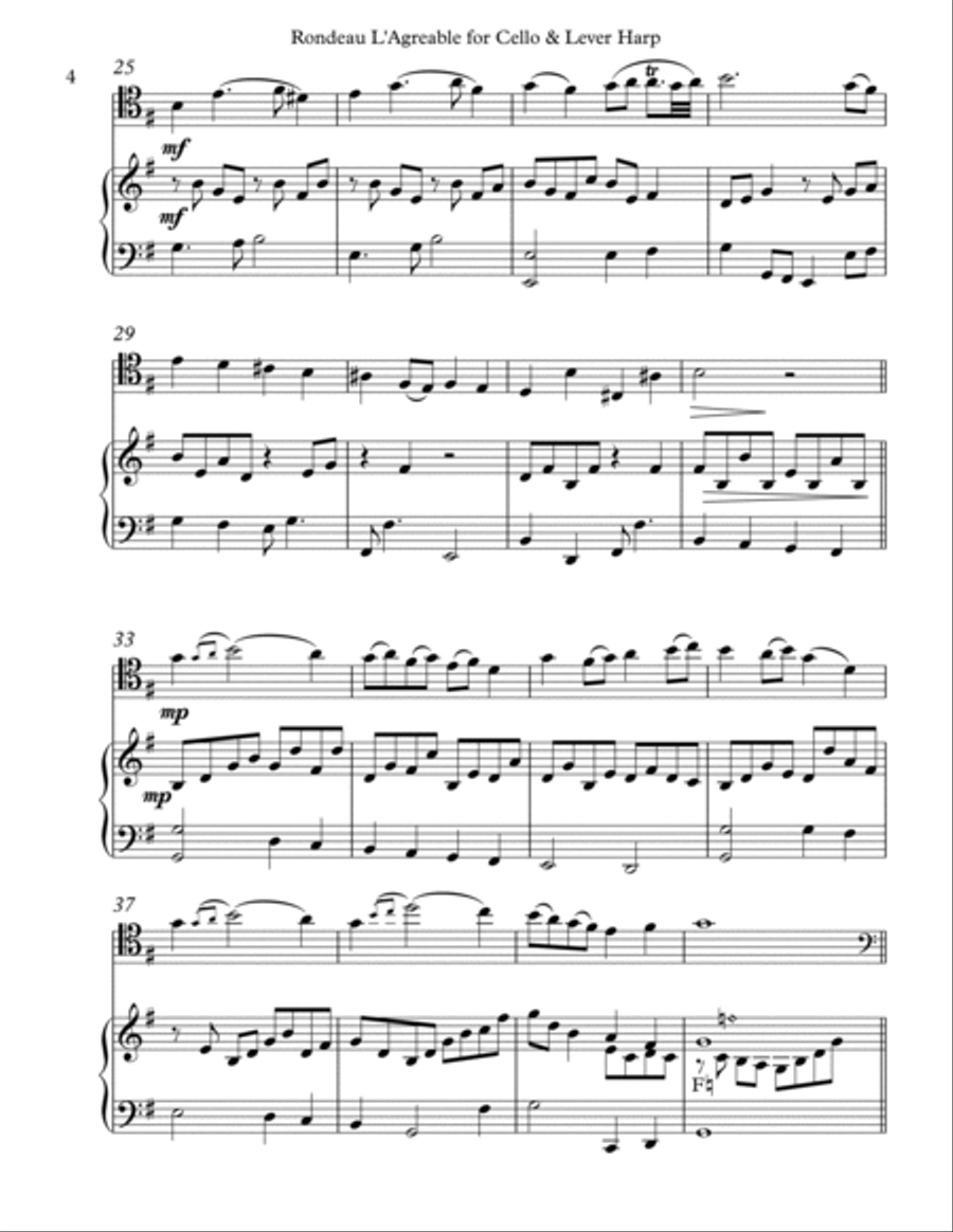 Rondeau L’Agreable, Duet for Cello & Lever Harp String Duet scores gallery preview page 4