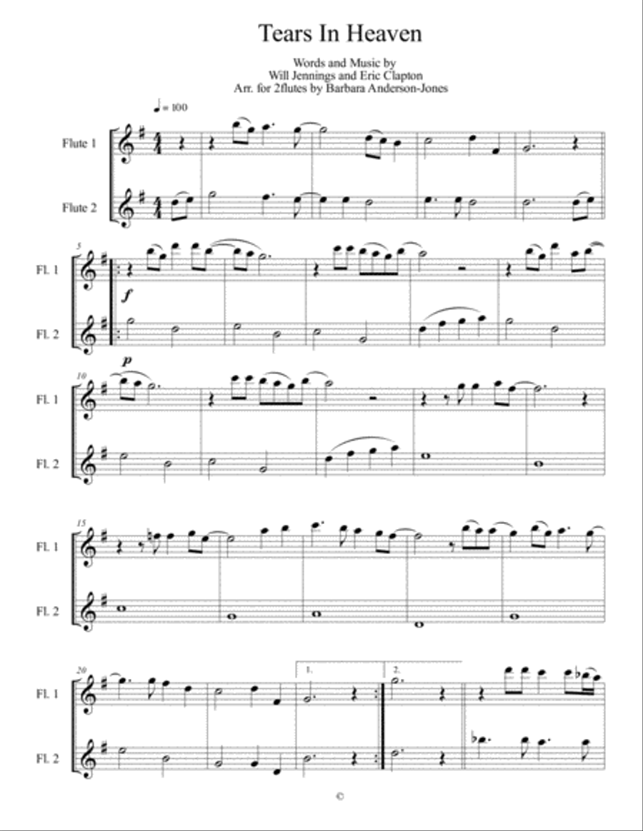 Tears In Heaven Flute Duet scores gallery preview page 1