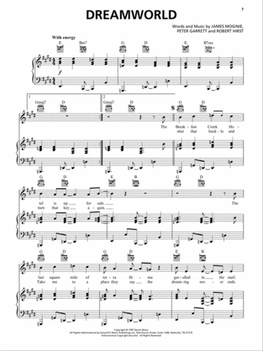 Midnight Oil - 20,000 Watt R.S.L. Piano, Vocal, Guitar scores gallery preview page 4