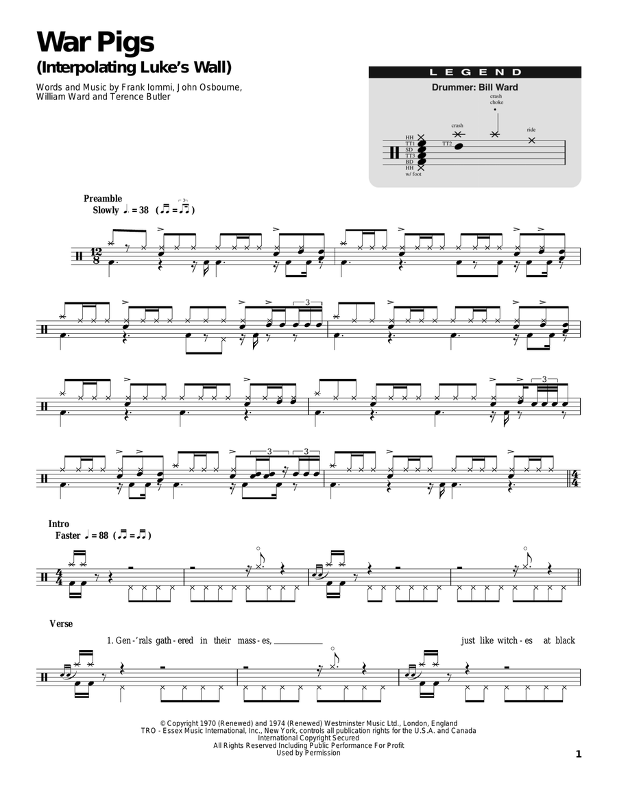 War Pigs (Interpolating Luke's Wall) Drum Set scores gallery preview page 1